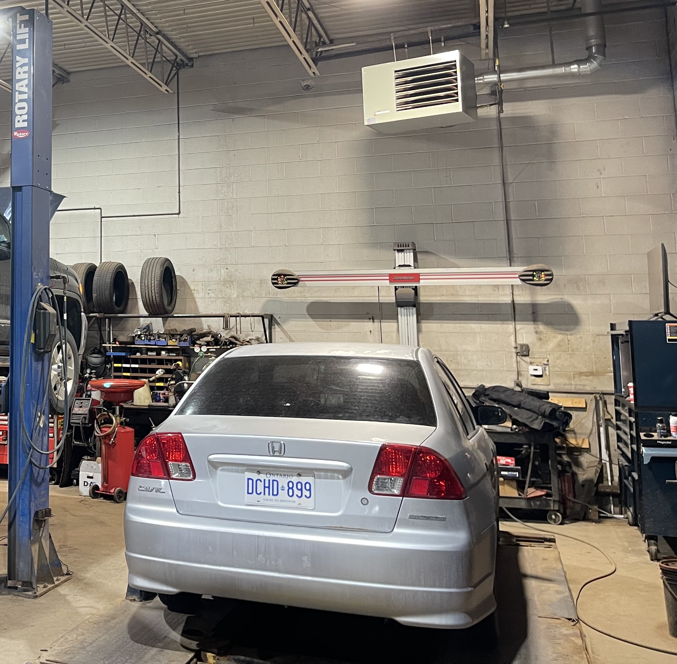 Close-up of wheel alignment equipment in Barrie shop